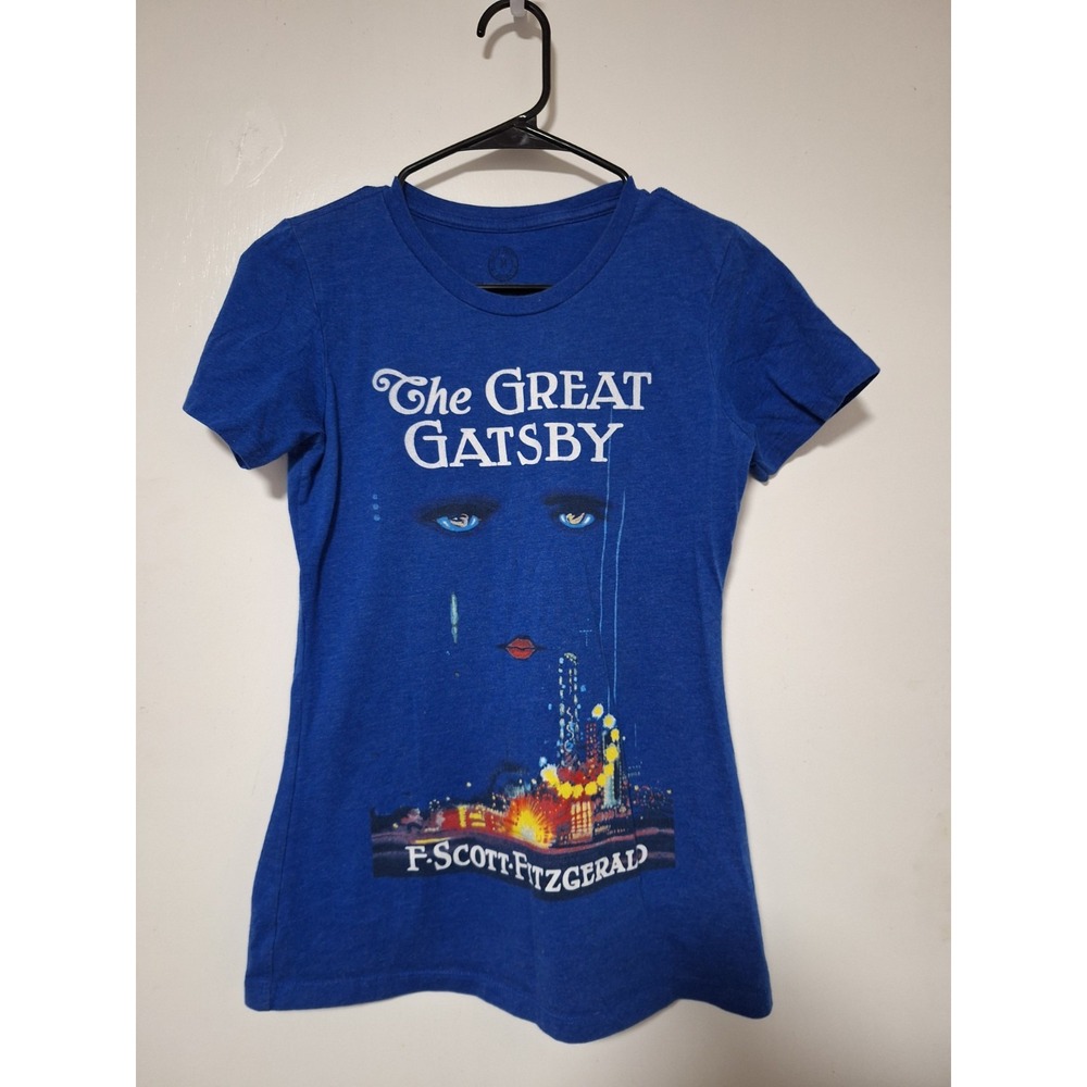 Out of Print The Great Gatsby Book Cover T Shirt Womens Medium Blue Graphic Tee